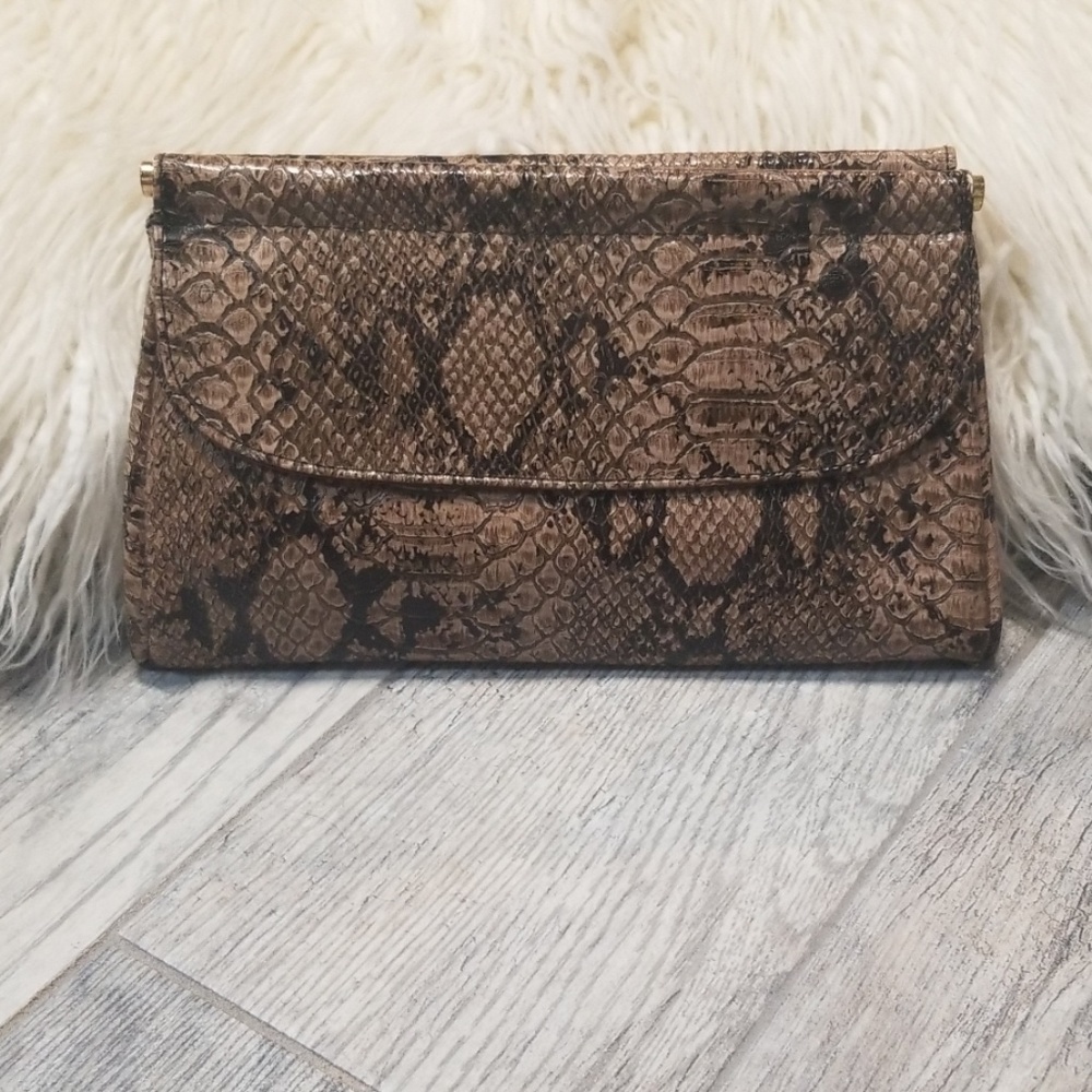 Faux snakeskin clutch